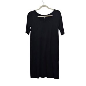 Yala T-Shirt Dress Womens Small Black Bamboo Viscose Jersey Pockets Casual Soft